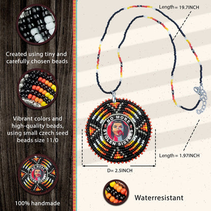 No More Stolen Sister Sunburst Handmade Glass Beaded Patch Necklace Pendant