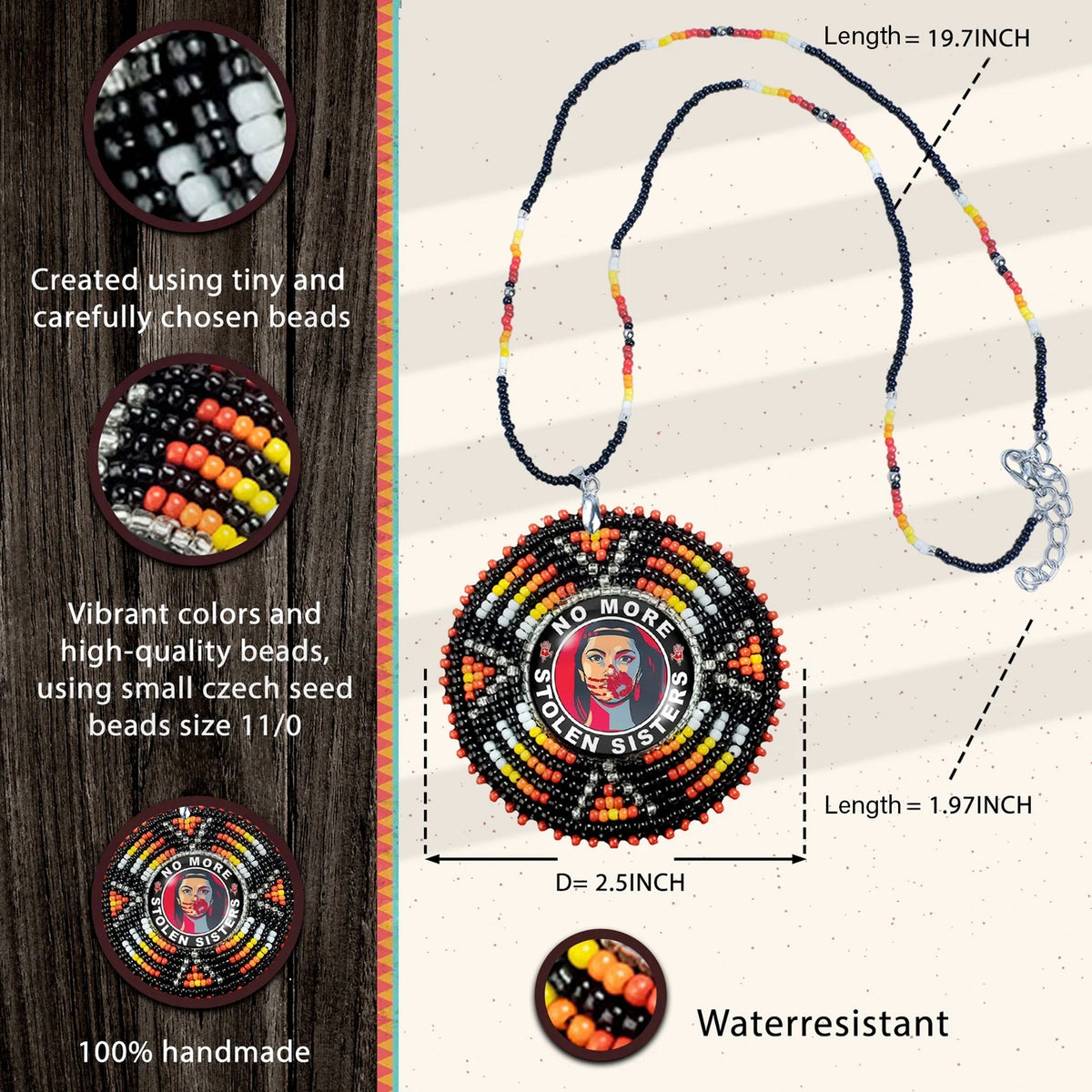 MMIW No More Stolen Sister Sunburst Handmade Beaded Wire Necklace Pendant For Women
