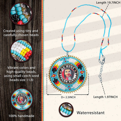 No More Stolen Sister Feathers  Handmade Glass Beaded Patch Necklace Pendant
