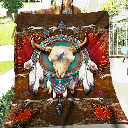 Native American Style Buffalo Symbols Soft and Warm Fleece Blanket