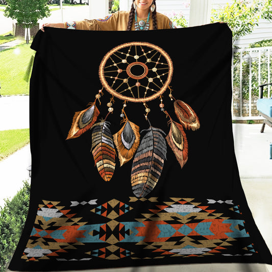 Native American Style Black Big Dreamcatcher Soft And Warm Fleece Blanket