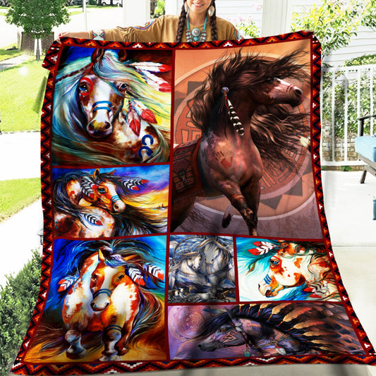 Native American Horse Soft and Warm Fleece Blanket