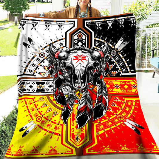 Native American Style Buffalo Head Soft And Warm Fleece Blanket