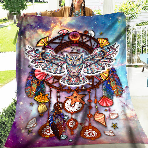 Native Owl Dreamcatcher Soft And Warm Fleece Blanket Native American Style