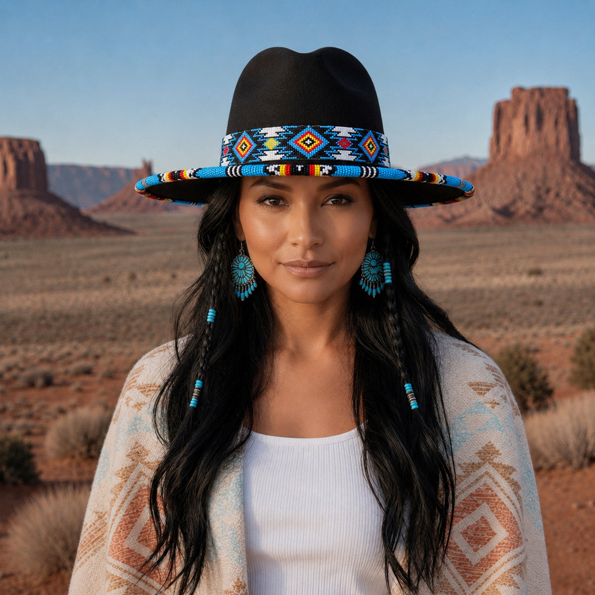 Payette Pattern Fedora Hatband For Men Women Beaded Brim With Native American Style