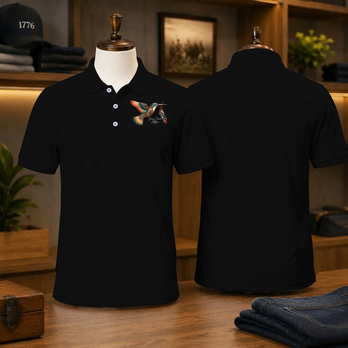 Every Child Matters Hummingbird Feather Native American Polo Shirt