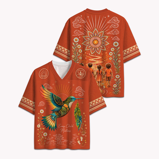 Every Child Matters Orange Jersey Shirt - Native Hummingbird Graphic Mesh Jersey