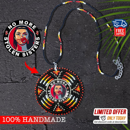 No More Stolen Sister Sunburst Handmade Glass Beaded Patch Necklace Pendant