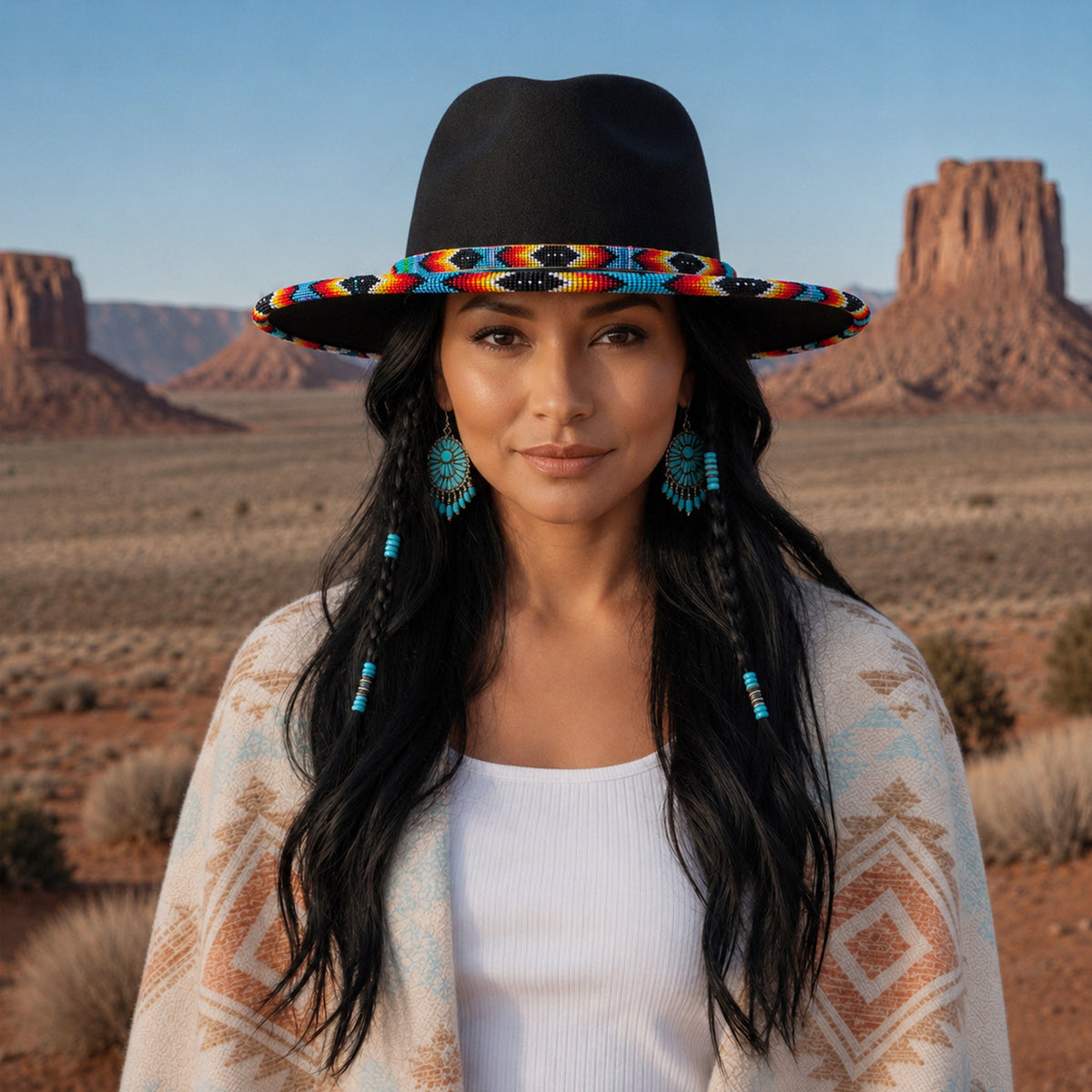 Black Dusk Pattern Fedora Hatband for Men Women Beaded Brim with Native American Style