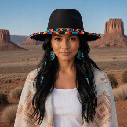 Black Dusk Pattern Fedora Hatband for Men Women Beaded Brim with Native American Style