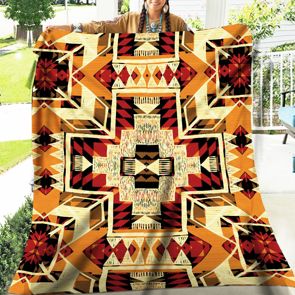 Native American Yellow Pattern Soft And Warm Fleece Blanket