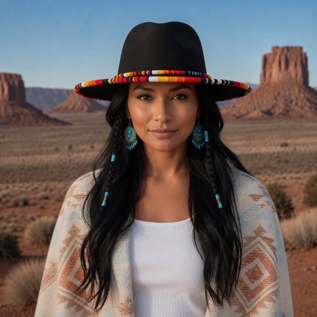 Orange Line Pattern Beaded Fedora Hatband for Men Women Beaded Brim with Native American Style