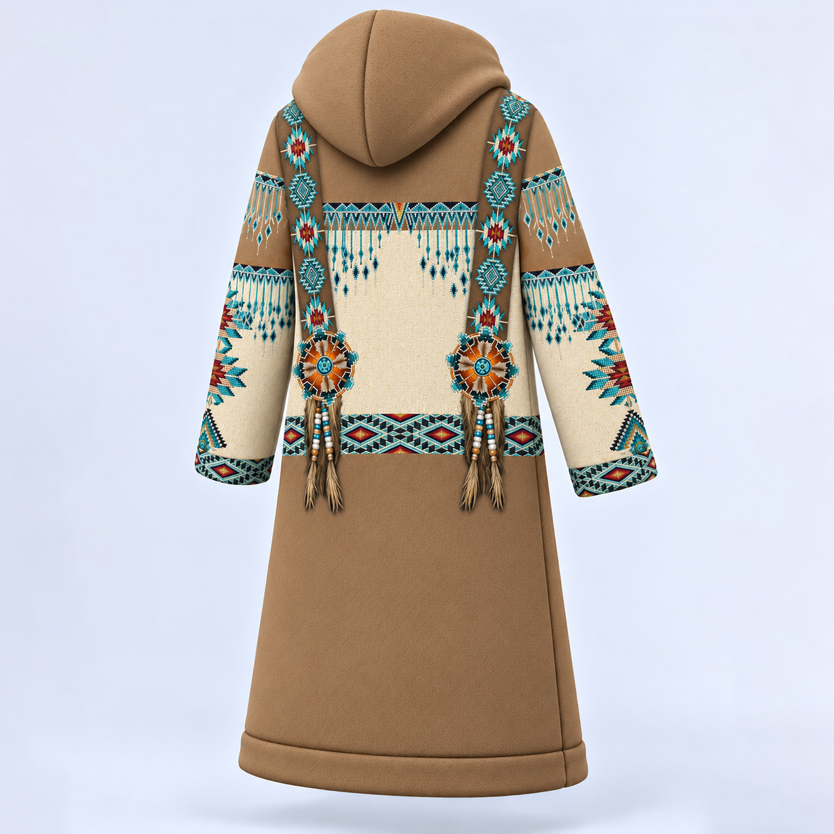 Dream Cloak - Tribal Beaded Headdress Turquoise & Feather Pattern