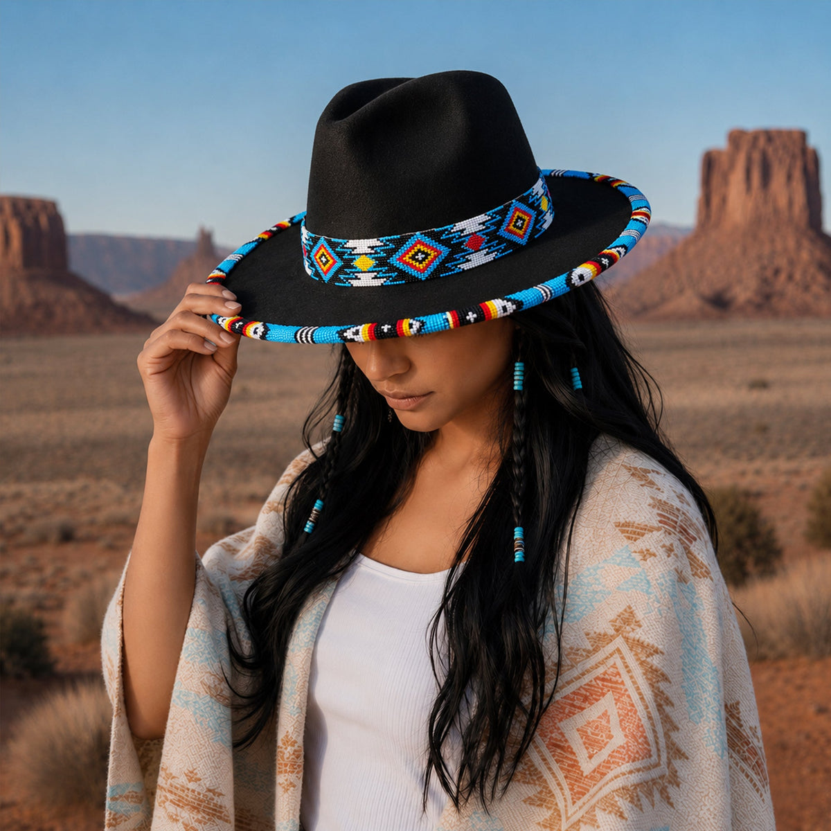 Payette Pattern Fedora Hatband For Men Women Beaded Brim With Native American Style