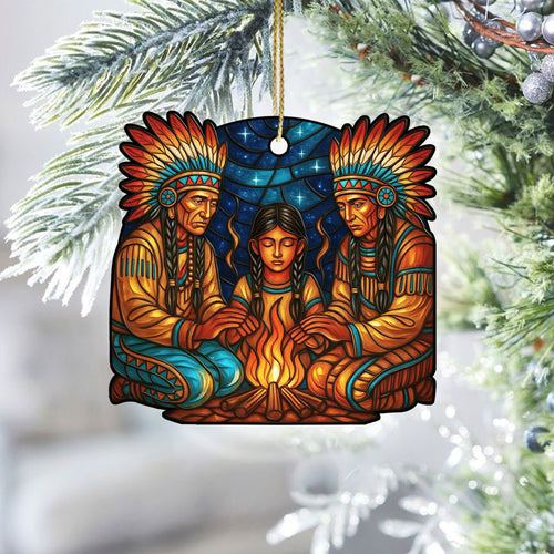 Spirit of the Fire – A Native Family Gathering Ornament Celebrating Heritage, Wisdom, and Warmth