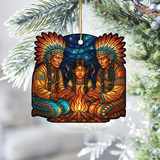 Spirit of the Fire – A Native Family Gathering Ornament Celebrating Heritage, Wisdom, and Warmth