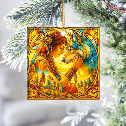 The Spirit Bond – Woman and Wolf Ornament Acrylic