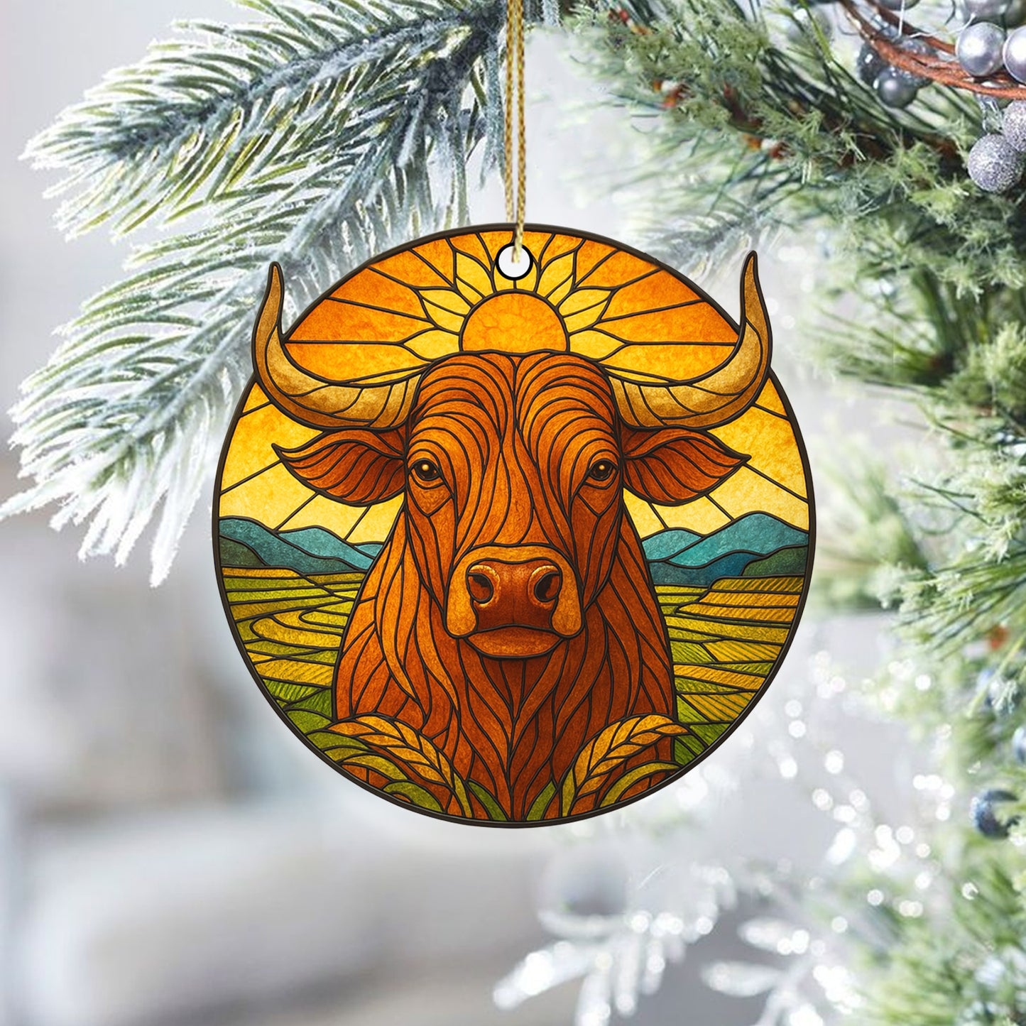 Sacred Buffalo Ornament Acrylic – Stained Glass Style Christmas Decor