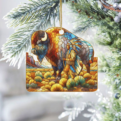 🦬 The Spirit of the Plains – Chief and Buffalo Ornament Acrylic