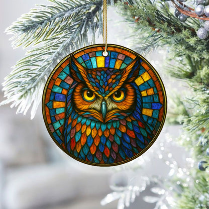 Sacred Owl Ornament Acrylic– Vibrant Stained Glass Boho Christmas Gift