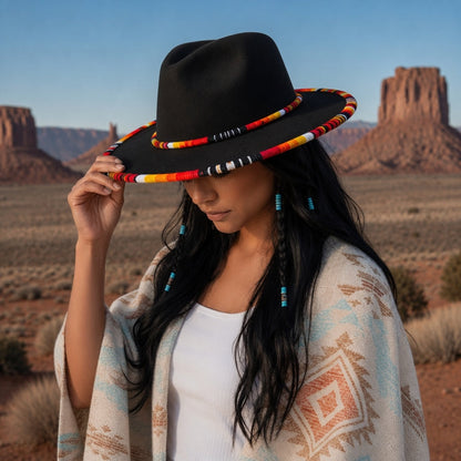 Orange Line Pattern Beaded Fedora Hatband for Men Women Beaded Brim with Native American Style