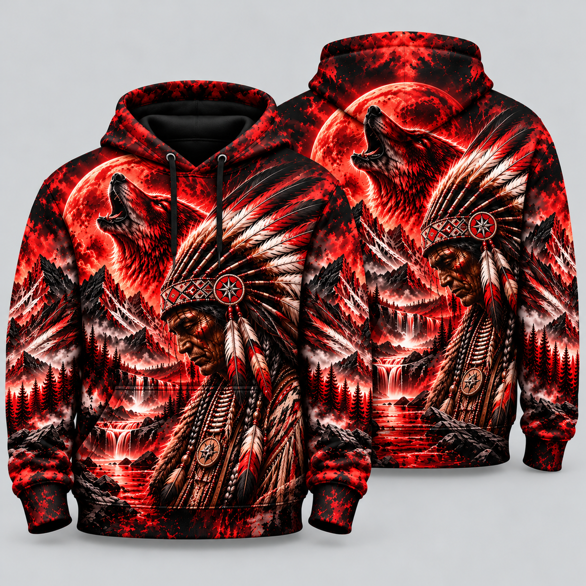 3D Hoodie Warriors of the Wild Spirit Native American Chief Ancient Power Tribal Legacy