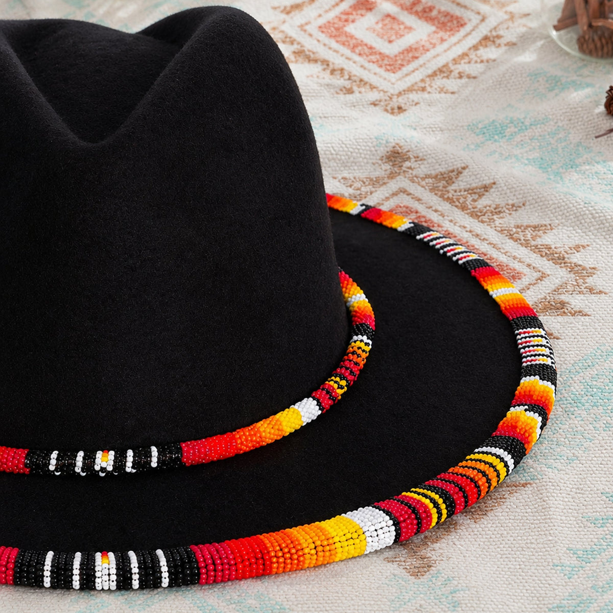 Orange Line Pattern Beaded Fedora Hatband for Men Women Beaded Brim with Native American Style