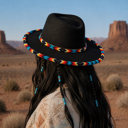 Black Dusk Pattern Fedora Hatband for Men Women Beaded Brim with Native American Style