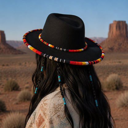 Orange Line Pattern Beaded Fedora Hatband for Men Women Beaded Brim with Native American Style