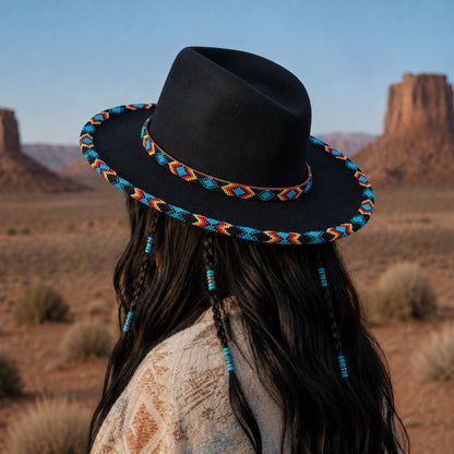 SALE 50% OFF - Dark Blue Pattern Fedora Hatband for Men Women Beaded Brim with Native American Style