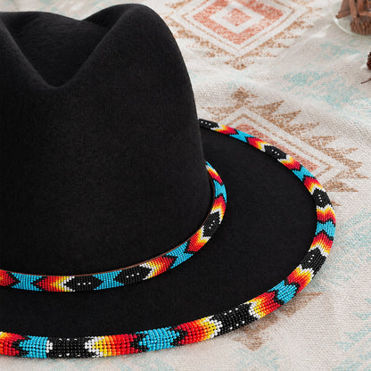 Black Dusk Pattern Fedora Hatband for Men Women Beaded Brim with Native American Style