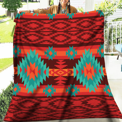 Native American Style Red Pattern Fleece Blanket