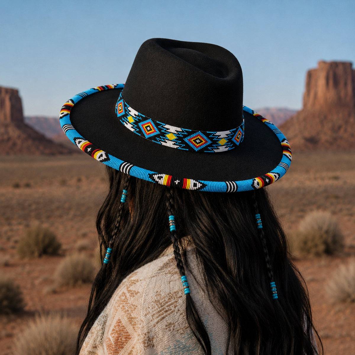 Payette Pattern Fedora Hatband For Men Women Beaded Brim With Native American Style
