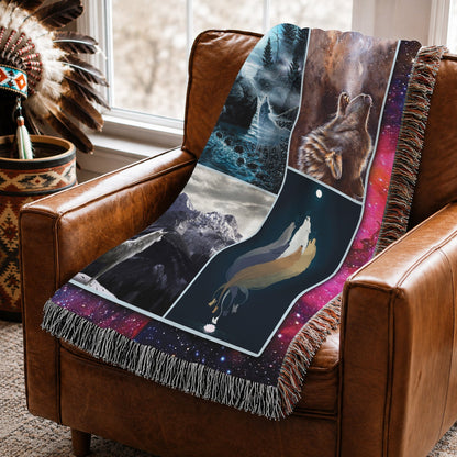 Wolf Woven Throw Blanket - Howling Wolf Nature Home Decor