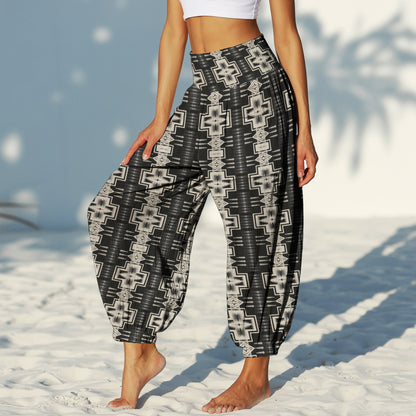 Print Harem Pants – Black & White Yoga Boho Clothes with Pockets