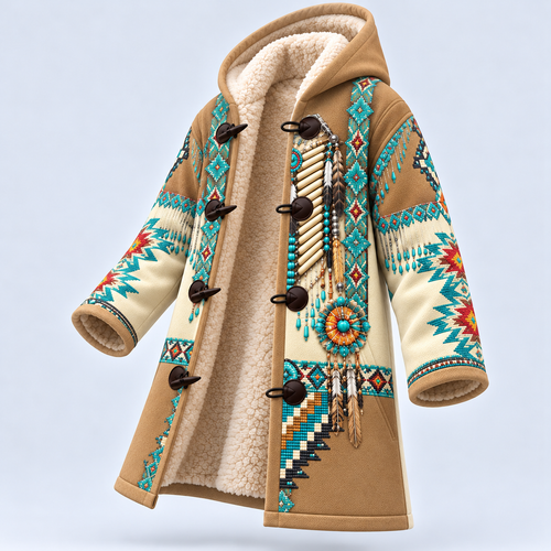 Dream Cloak - Tribal Beaded Headdress Turquoise & Feather Pattern