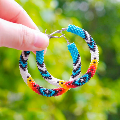 Handmade Dark Blue Pattern Beaded Earrings for Women