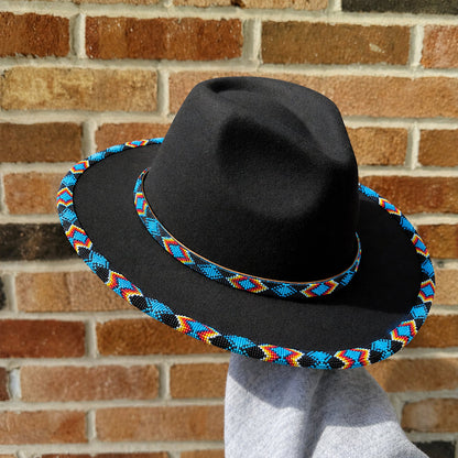 SALE 50% OFF - Dark Blue Pattern Fedora Hatband for Men Women Beaded Brim with Native American Style