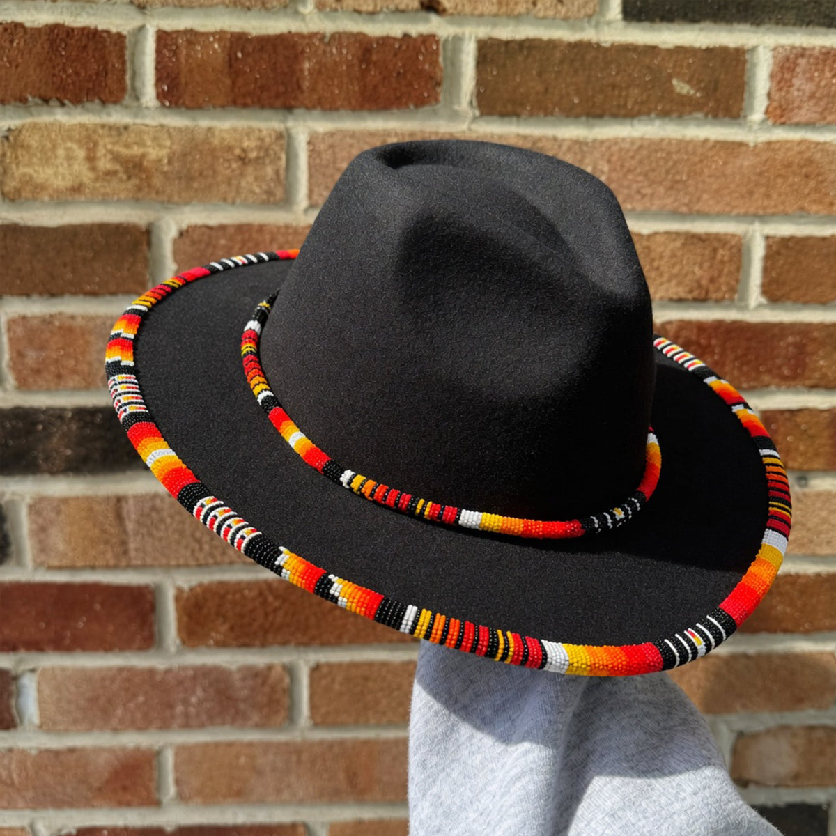 Orange Line Pattern Beaded Fedora Hatband for Men Women Beaded Brim with Native American Style