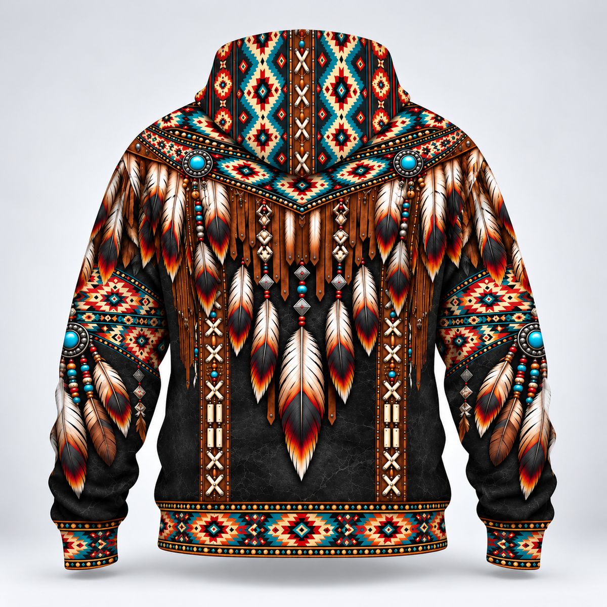 3D Fleece Jacket  Native American Dreamcatcher Feather Turquoise Leather Tribal Heritage Southwestern Geometric Pattern