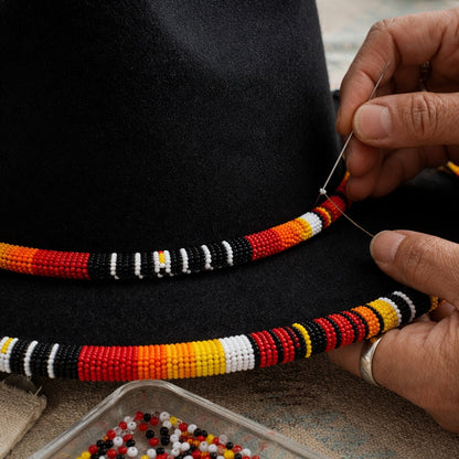 Orange Line Pattern Beaded Fedora Hatband for Men Women Beaded Brim with Native American Style
