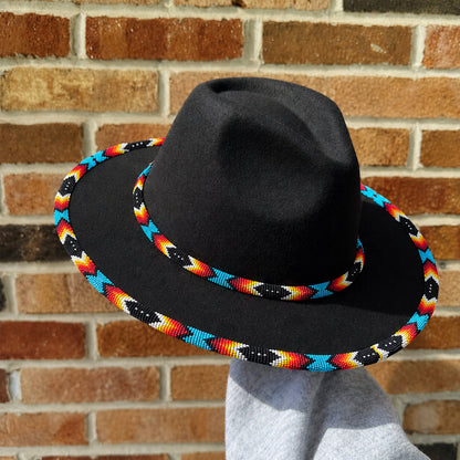 Black Dusk Pattern Fedora Hatband for Men Women Beaded Brim with Native American Style
