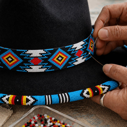 Payette Pattern Fedora Hatband For Men Women Beaded Brim With Native American Style