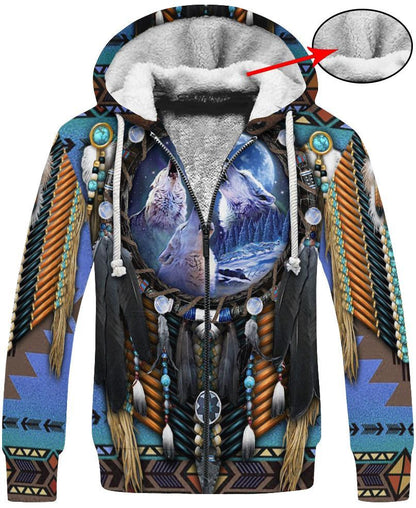 Native American Wolf Moon 3D Hoodie – Tribal Dreamcatcher Spirit Design