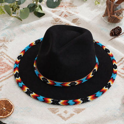 Orange Line Pattern Beaded Fedora Hatband for Men Women Beaded Brim with Native American Style