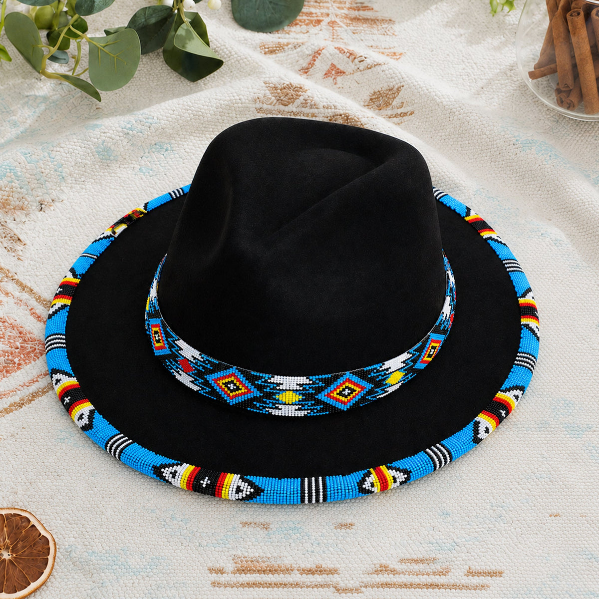 Payette Pattern Fedora Hatband For Men Women Beaded Brim With Native American Style