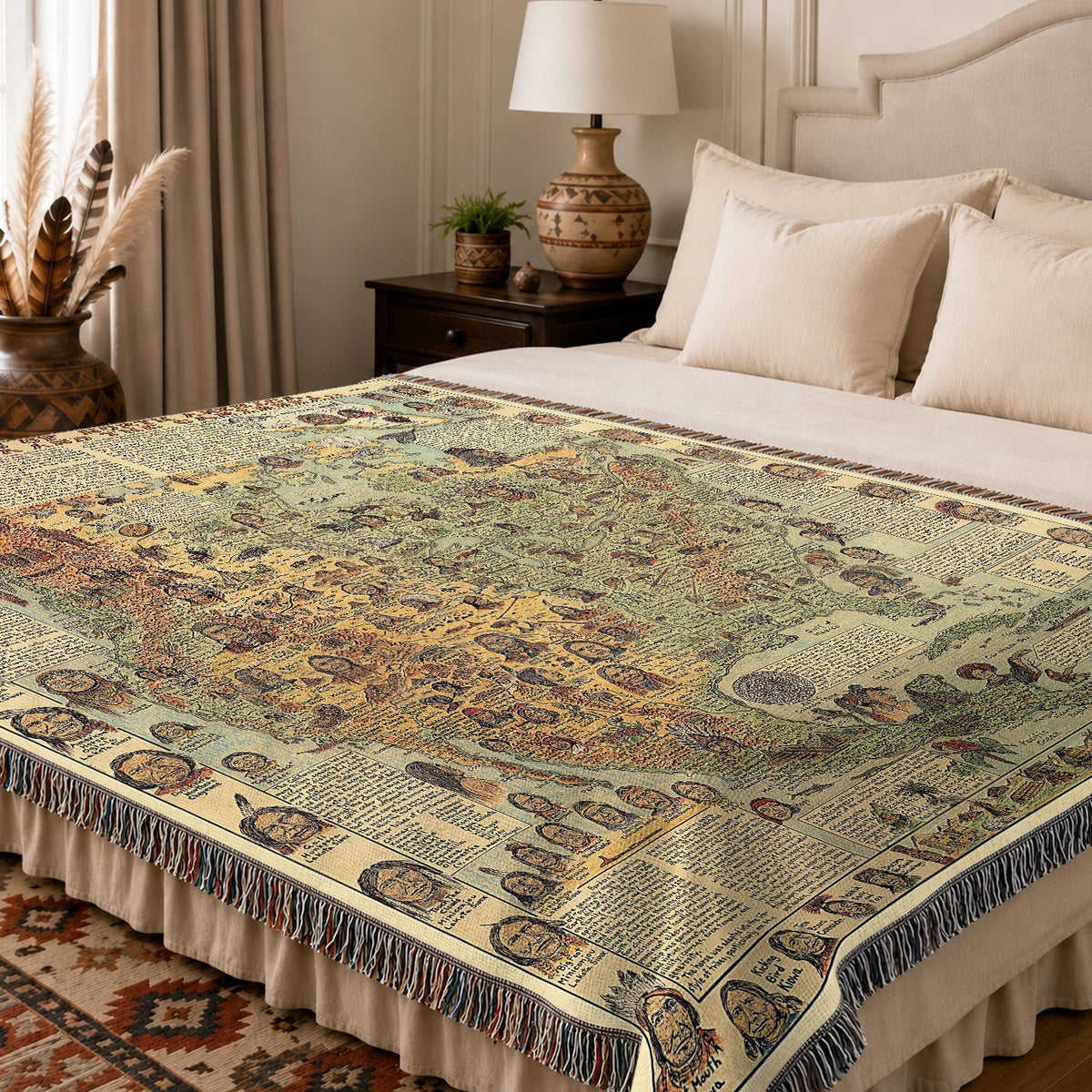 Native American Map Woven Throw Blanket - Tribal Heritage Blanket