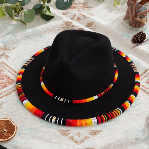 Orange Line Pattern Beaded Fedora Hatband for Men Women Beaded Brim with Native American Style