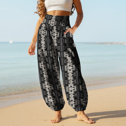 Print Harem Pants – Black & White Yoga Boho Clothes with Pockets