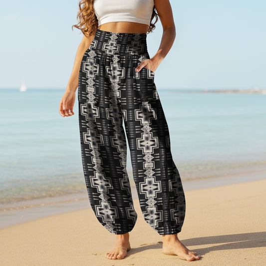 Print Harem Pants – Black & White Yoga Boho Clothes with Pockets